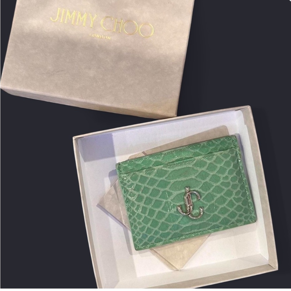 Jimmy Choo Green Textured Leather Key Card Holder
